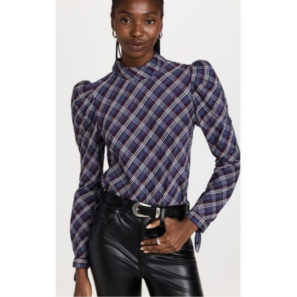 Veronica Beard Isabel Reverse Plaid Shirt Blouse Top Size 14 - Picture 2 of 11